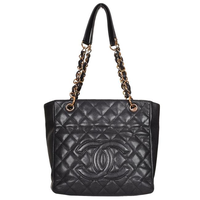 Chanel Timeless Shopping Quilted Petit Pst Purse Black Caviar Leather Tote