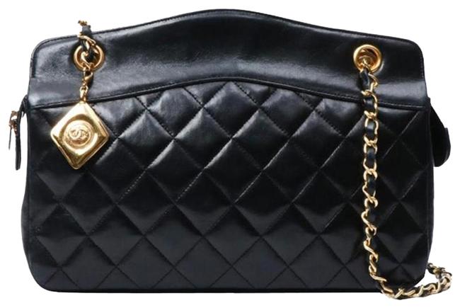 Chanel Timeless Shopping Bag Vintage Quilted Shoulder Black Lambskin Leather Tote