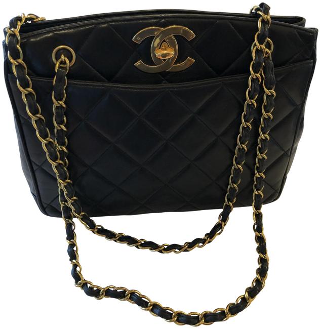 Chanel Bag Vintage Black Lambskin Leather Tote