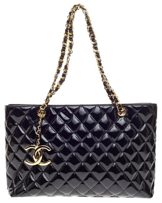 Chanel Vintage Cc Charm Quilted Medium Patent Leather Tote