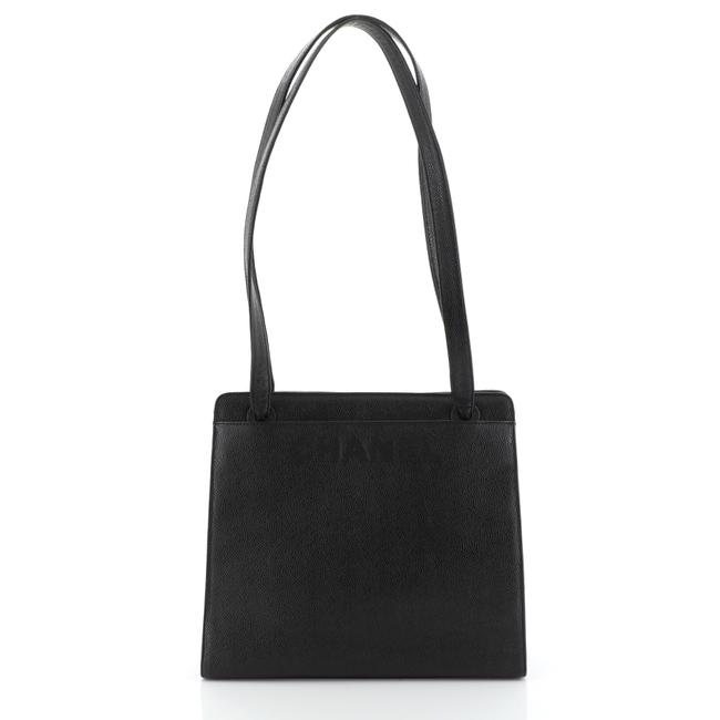 Chanel Vintage Logo Caviar Medium Black Leather Tote